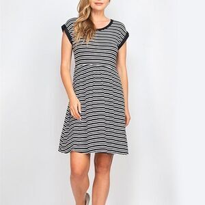 🖤  Summer Short Sleeve Black Stripes Dress